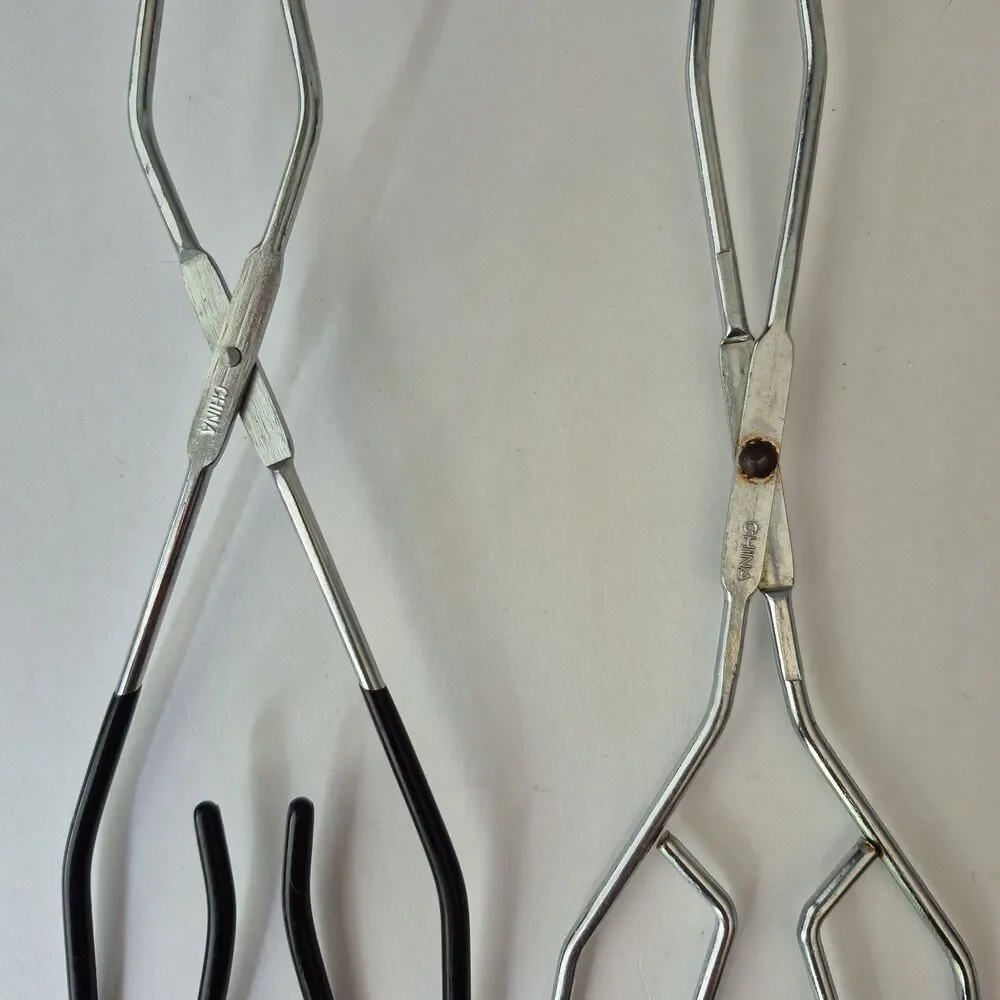 Vintage Set of 2 Stainless Steel Scissor Style Tongs 10.5 & 9.5 IN Cooking Lab